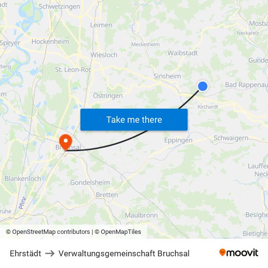 Ehrstädt to Verwaltungsgemeinschaft Bruchsal map