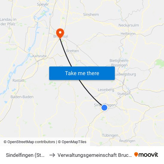 Sindelfingen (Stadt) to Verwaltungsgemeinschaft Bruchsal map