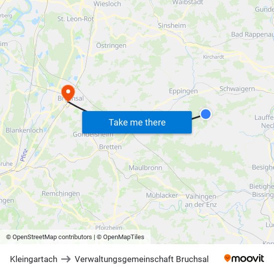 Kleingartach to Verwaltungsgemeinschaft Bruchsal map