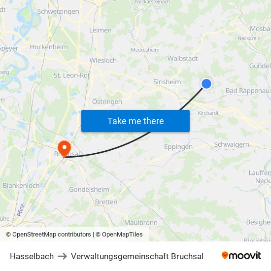 Hasselbach to Verwaltungsgemeinschaft Bruchsal map