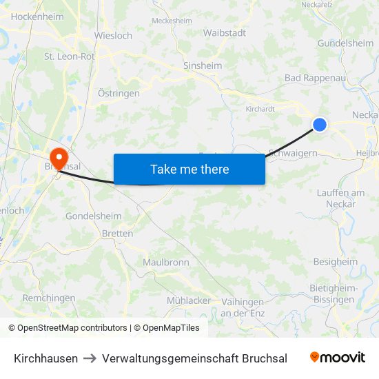 Kirchhausen to Verwaltungsgemeinschaft Bruchsal map