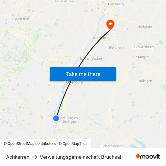 Achkarren to Verwaltungsgemeinschaft Bruchsal map