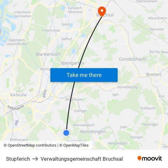 Stupferich to Verwaltungsgemeinschaft Bruchsal map