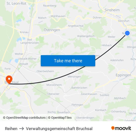 Reihen to Verwaltungsgemeinschaft Bruchsal map