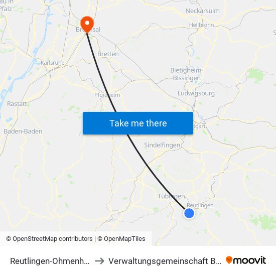 Reutlingen-Ohmenhausen to Verwaltungsgemeinschaft Bruchsal map