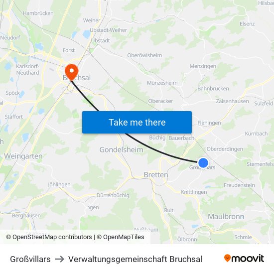 Großvillars to Verwaltungsgemeinschaft Bruchsal map