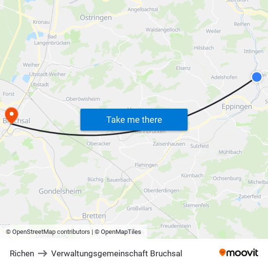 Richen to Verwaltungsgemeinschaft Bruchsal map