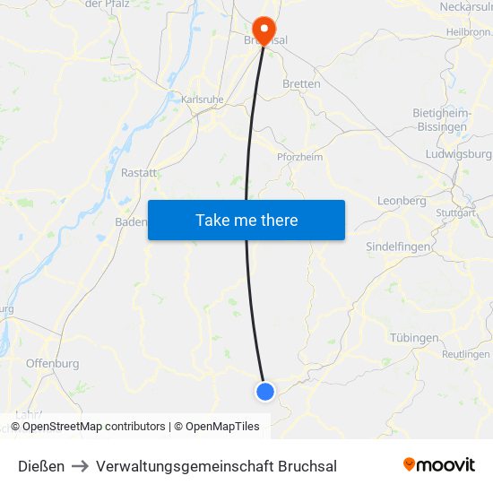 Dießen to Verwaltungsgemeinschaft Bruchsal map