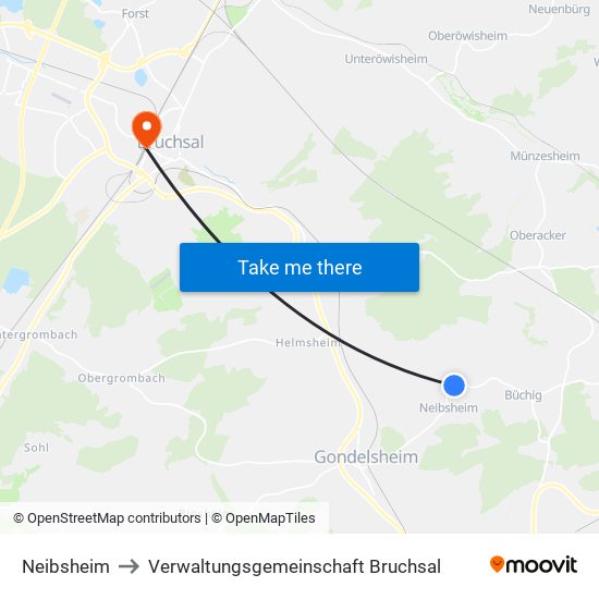 Neibsheim to Verwaltungsgemeinschaft Bruchsal map