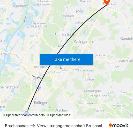 Bruchhausen to Verwaltungsgemeinschaft Bruchsal map