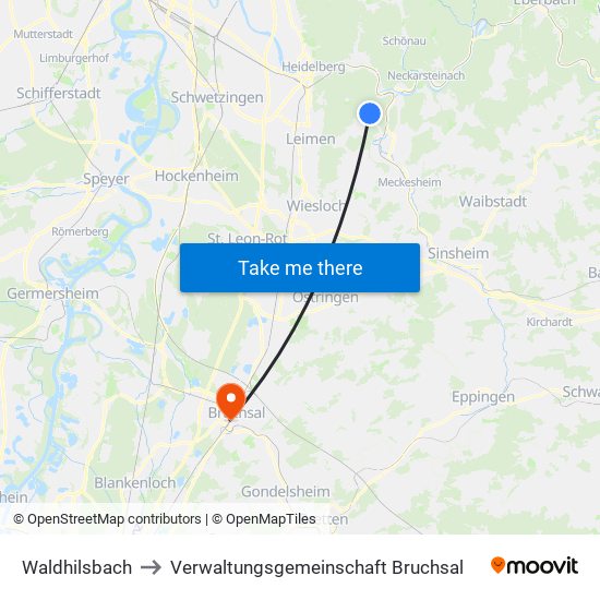 Waldhilsbach to Verwaltungsgemeinschaft Bruchsal map