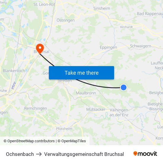 Ochsenbach to Verwaltungsgemeinschaft Bruchsal map