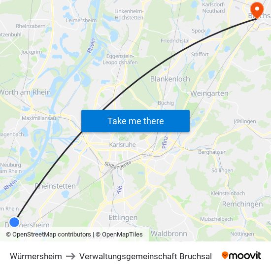 Würmersheim to Verwaltungsgemeinschaft Bruchsal map