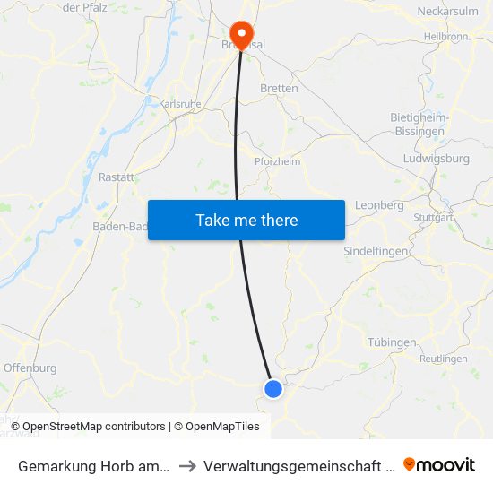Gemarkung Horb am Neckar to Verwaltungsgemeinschaft Bruchsal map