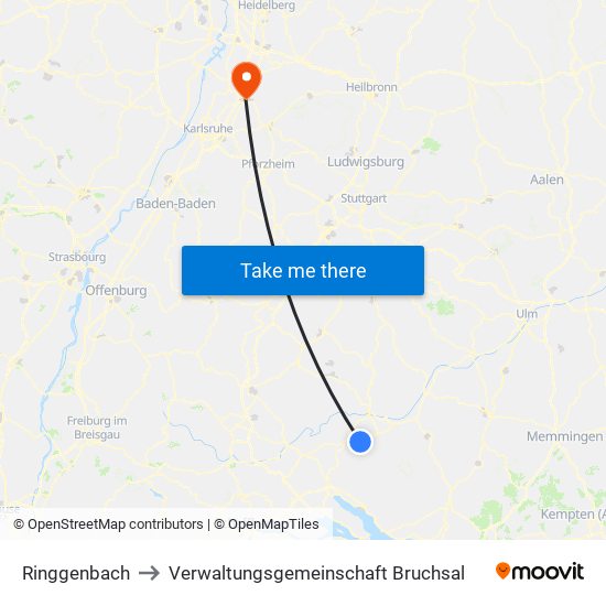 Ringgenbach to Verwaltungsgemeinschaft Bruchsal map