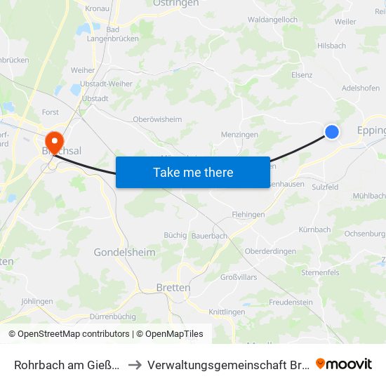 Rohrbach am Gießhübel to Verwaltungsgemeinschaft Bruchsal map