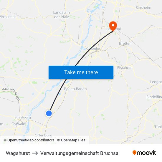 Wagshurst to Verwaltungsgemeinschaft Bruchsal map