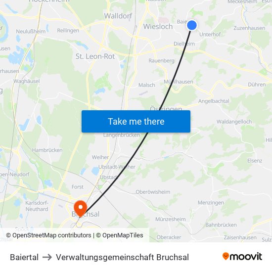 Baiertal to Verwaltungsgemeinschaft Bruchsal map