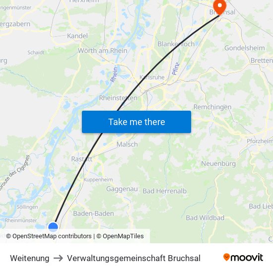 Weitenung to Verwaltungsgemeinschaft Bruchsal map