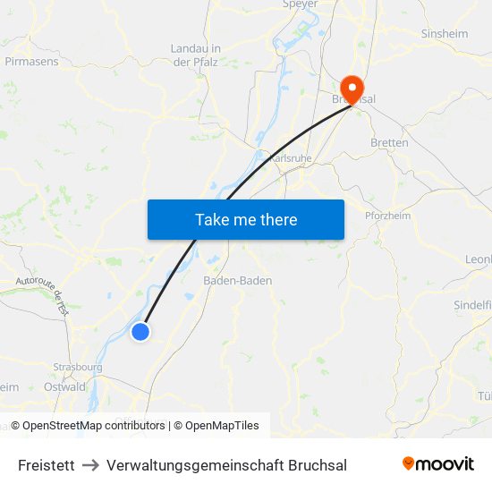 Freistett to Verwaltungsgemeinschaft Bruchsal map