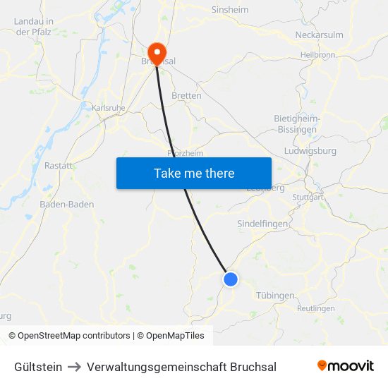 Gültstein to Verwaltungsgemeinschaft Bruchsal map