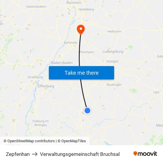 Zepfenhan to Verwaltungsgemeinschaft Bruchsal map