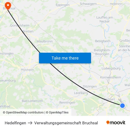 Hedelfingen to Verwaltungsgemeinschaft Bruchsal map