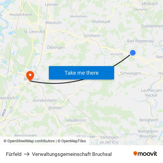 Fürfeld to Verwaltungsgemeinschaft Bruchsal map