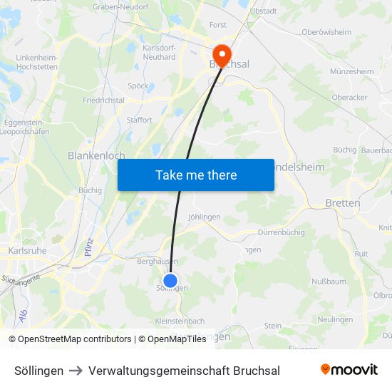 Söllingen to Verwaltungsgemeinschaft Bruchsal map