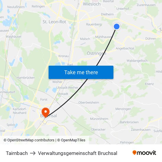Tairnbach to Verwaltungsgemeinschaft Bruchsal map