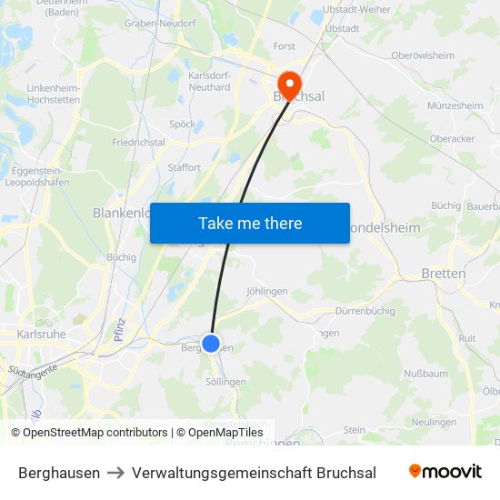 Berghausen to Verwaltungsgemeinschaft Bruchsal map