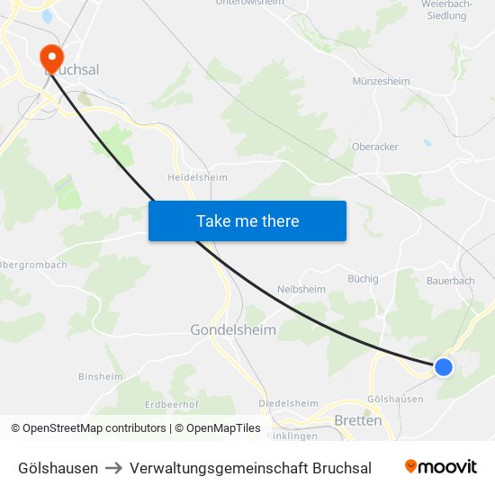 Gölshausen to Verwaltungsgemeinschaft Bruchsal map
