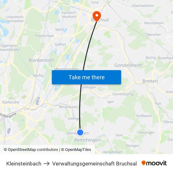 Kleinsteinbach to Verwaltungsgemeinschaft Bruchsal map
