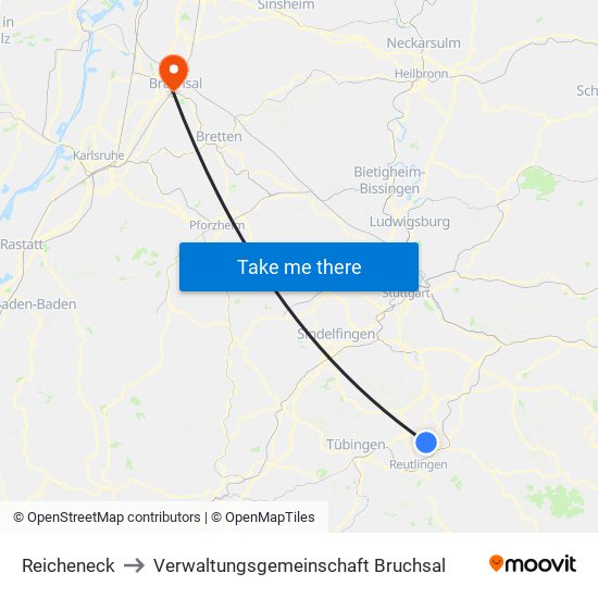 Reicheneck to Verwaltungsgemeinschaft Bruchsal map