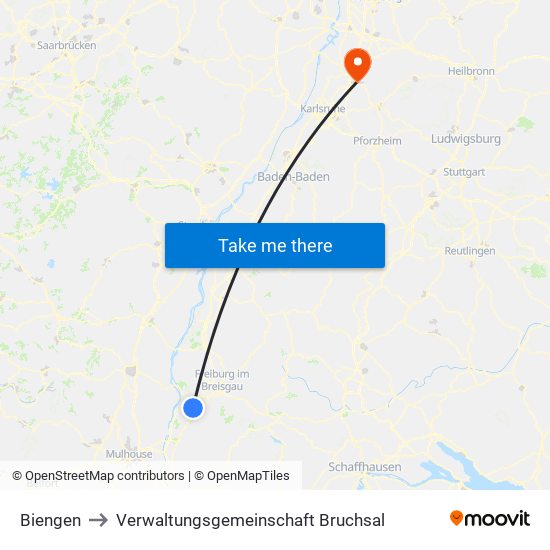 Biengen to Verwaltungsgemeinschaft Bruchsal map