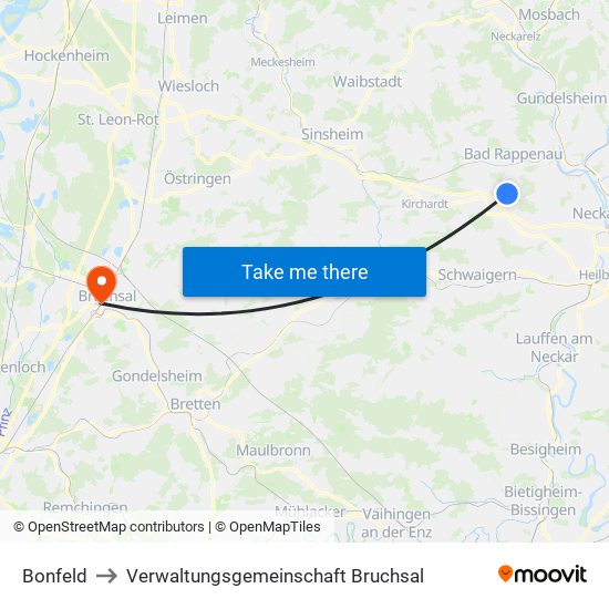 Bonfeld to Verwaltungsgemeinschaft Bruchsal map