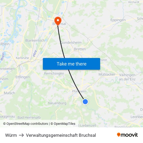 Würm to Verwaltungsgemeinschaft Bruchsal map