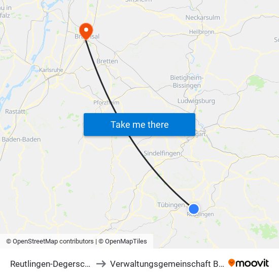 Reutlingen-Degerschlacht to Verwaltungsgemeinschaft Bruchsal map