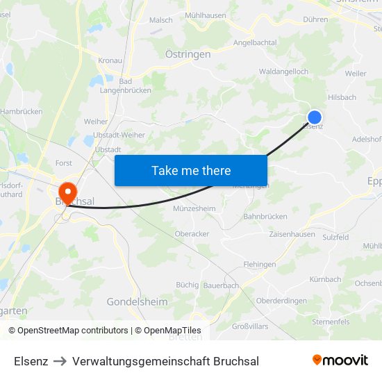 Elsenz to Verwaltungsgemeinschaft Bruchsal map