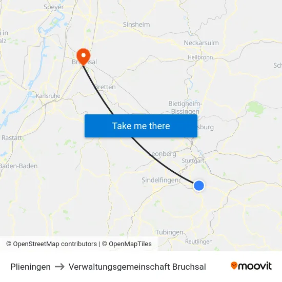 Plieningen to Verwaltungsgemeinschaft Bruchsal map