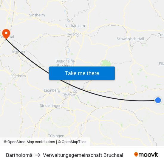 Bartholomä to Verwaltungsgemeinschaft Bruchsal map