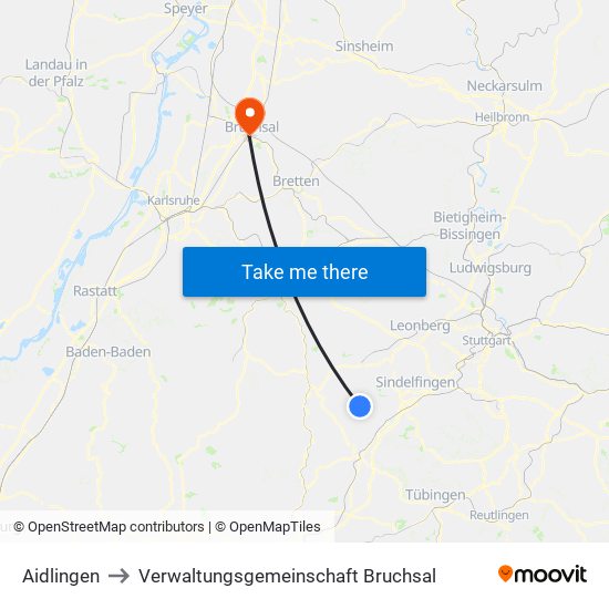 Aidlingen to Verwaltungsgemeinschaft Bruchsal map