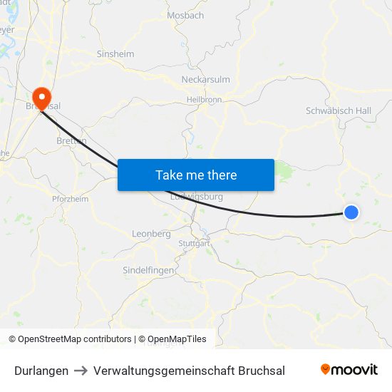 Durlangen to Verwaltungsgemeinschaft Bruchsal map