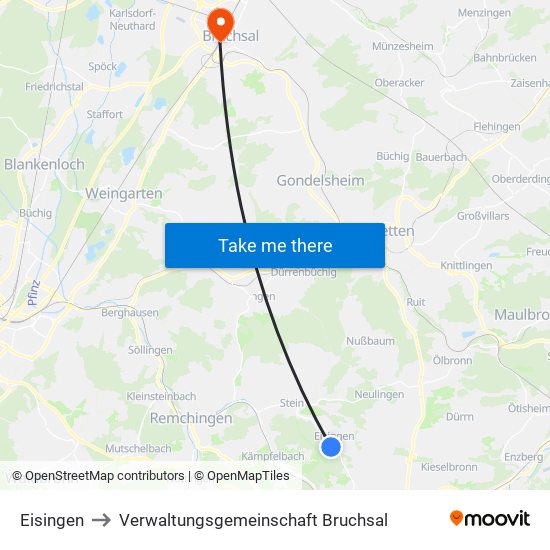 Eisingen to Verwaltungsgemeinschaft Bruchsal map