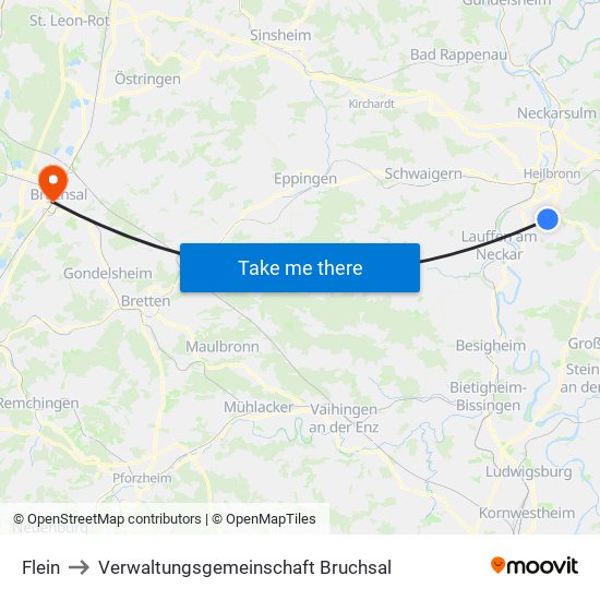 Flein to Verwaltungsgemeinschaft Bruchsal map