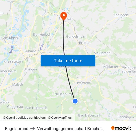 Engelsbrand to Verwaltungsgemeinschaft Bruchsal map