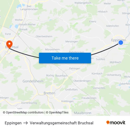 Eppingen to Verwaltungsgemeinschaft Bruchsal map