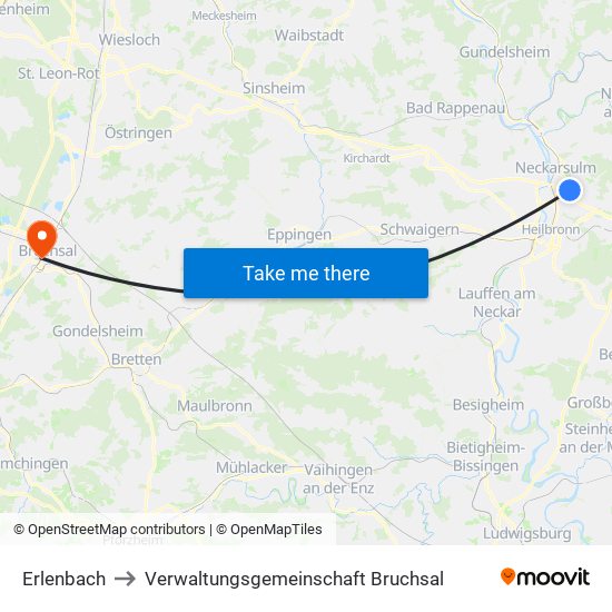 Erlenbach to Verwaltungsgemeinschaft Bruchsal map