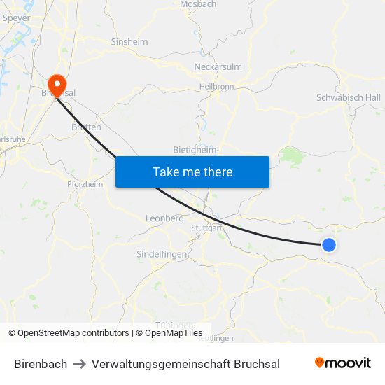 Birenbach to Verwaltungsgemeinschaft Bruchsal map