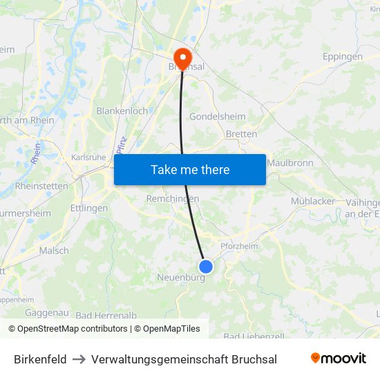 Birkenfeld to Verwaltungsgemeinschaft Bruchsal map